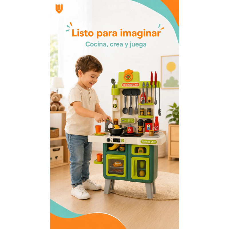 Cocina Infantil Juego Niños Juguete Set Cocina 104 Piezas Cocina Juguete Infantil 104 Piezas Juego Rol Chef Horno Grande Fregadero Ollas Utensilios Alimentos Educativa Multicolor Mediano