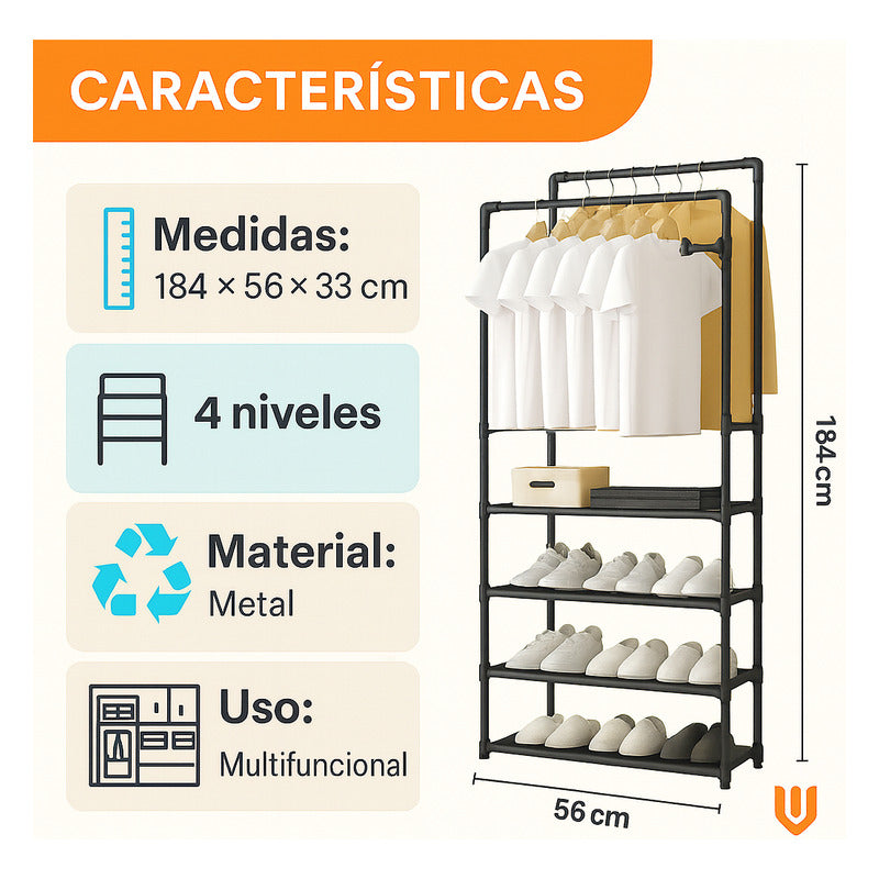Perchero Organizador Colgante Perchero Doble Barra 5 Niveles