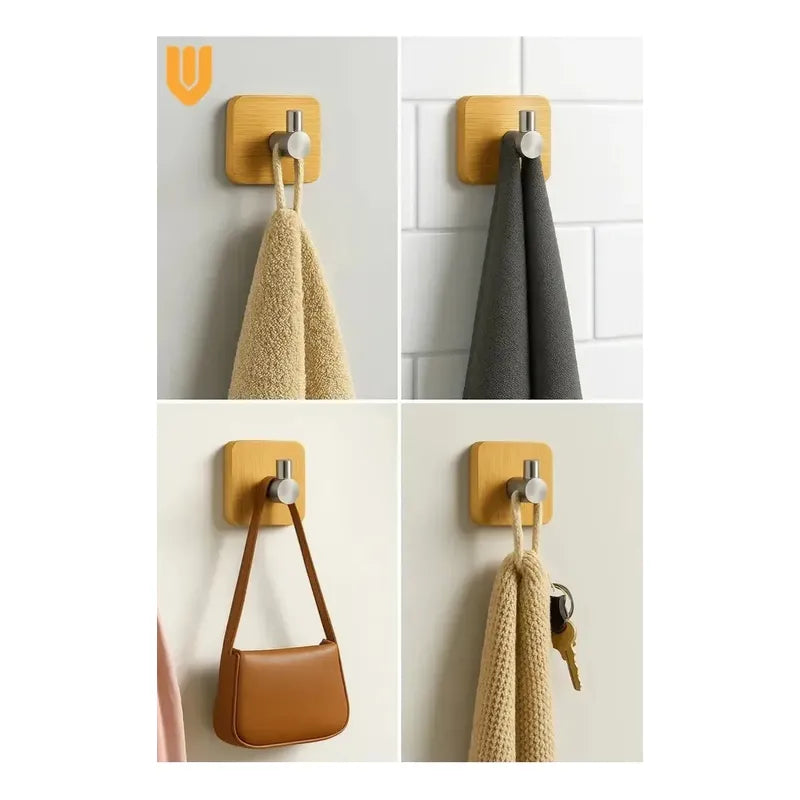 Pack 4 Unidades Colgantes Domesticos Sujetador Multiuso Made Madera Bambu Natural Tonalidad Calida Estilo Nordico Decoracion Interior Minimal Hogar Ambiente Zen