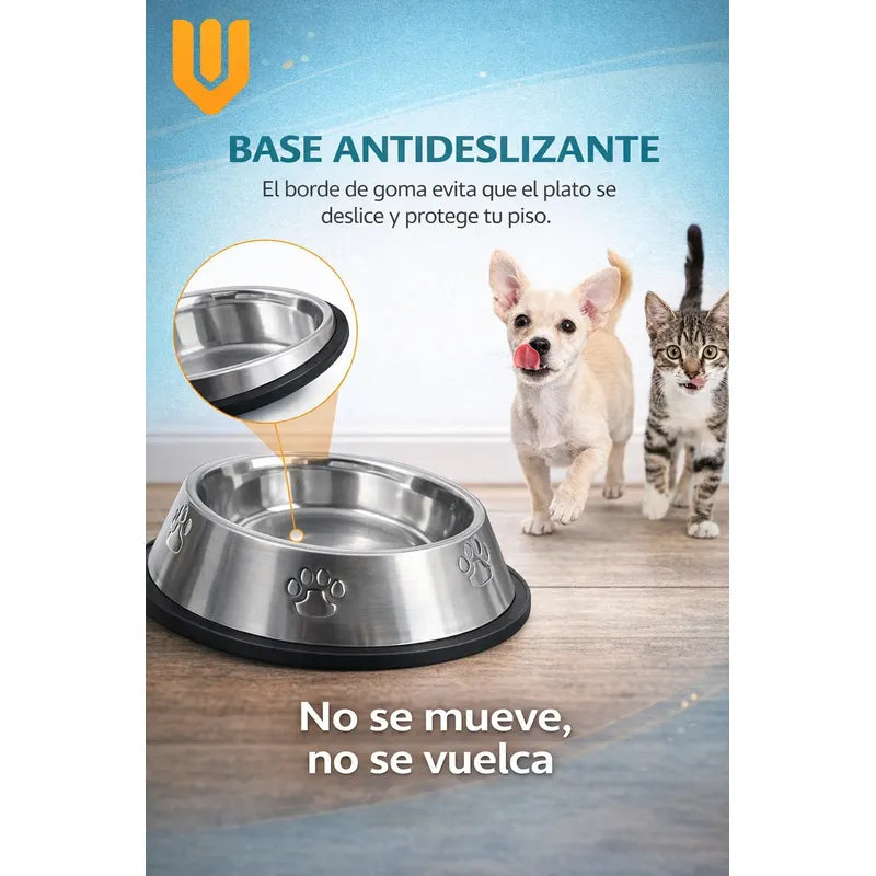 X4 Comedero Perro Platos Para Perros Gatos Mascotas 18cm Metalico