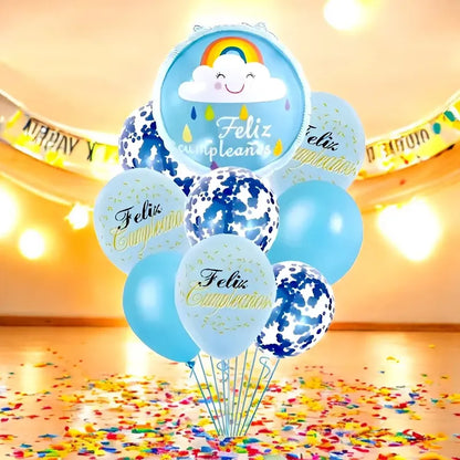 Set 9 Globos De Cumpleaños Decoracion De Cumpleaños Arcoiris Celeste