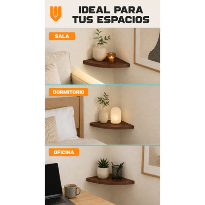 Repisas Flotante Café Acabado Madera Pared 25cm Esquinera Repisa Esquinera Flotante Acabado Madera Cuarto Círculo Borde Curvo Fijación Oculta Mural Decorativa 25cm
