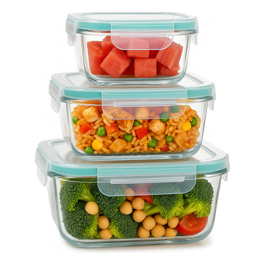 Set 3 Taper Hermético Vidrio Contenedor Cocina Alimentos