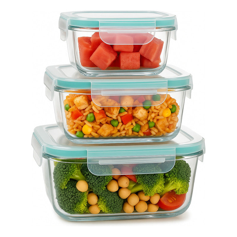 Vitrineon Cl Set 3 Taper Hermético Vidrio Contenedor Cocina