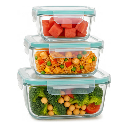 Vitrineon Cl Set 3 Taper Hermético Vidrio Contenedor Cocina