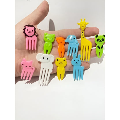 Set De 10 Mini Tenedores Pinchos Animales Lonchera Niños Mango Colores