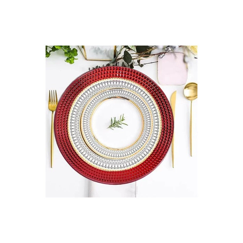 Plato Base Rojo Vajilla Navidad Juego De Platos Rojos 33cm