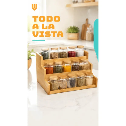 Organizador Porta Condimentos Especiero Expandible 3 Niveles Bambú Organizador Especias Expandible 3 Niveles Especiero Escalonado Cocina Despensa Condimentos Ajustable 22 A 38 Cm