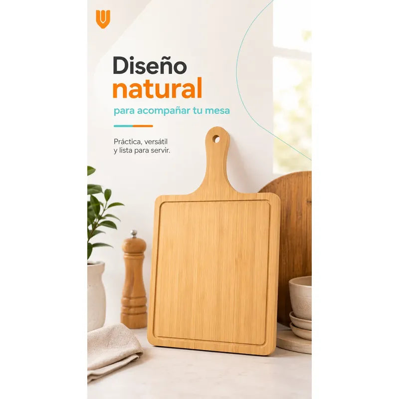 8 Tabla Pizza Tabla Picoteo Tabla Picar Madera Bambu 27x30cm Tabla Cuadrada Tabla Bambu Pizza Picoteo Madera Rectangular 27x30cm Espesor 8mm Mango Quesos Aperitivos Cocina 27x30