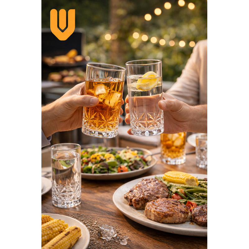 Set 6 Vaso Diamante Cristal 370ml Bebidas Bar Coctel Premium Vaso Diamante Vidrio Transparente 370ml Bebidas Cocteles Cerveza Jugos Bar Mesa Hogar Estilo Elegante Cristal Tallado