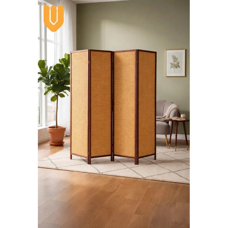 Biombo Separador Ambientes 4 Paneles Marron Natural Hogar Marron Claro Natural Estilo Madera Decoracion Interior Hogar Living Dormitorio Oficina Diseño Natural Moderno Paneles Plegables Biombo...