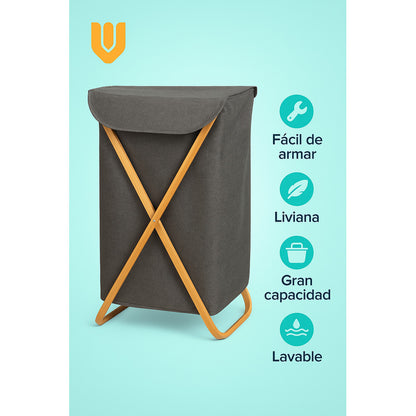 Canasto Ropa Grande Tela Bambú Premium Organizador Hogar