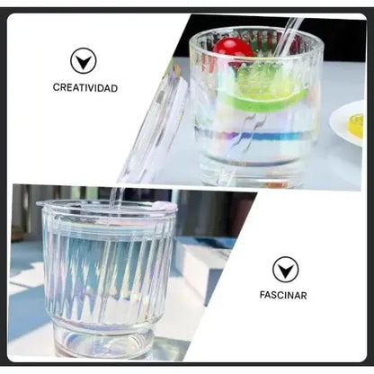 X2 Vaso De Vidrio Con Bombilla Hermetico Vaso Tornasol Taza Tornasol
