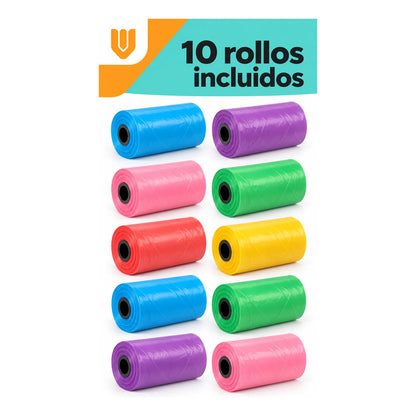 Pack 10 Bolsas Higiene Canina Multicolor Diseño Compacto Multicores