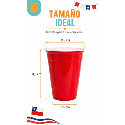 50 Vasos Plasticos Desechables Terremotos Bebidas Fiesta Rojo Bicolor Blanco Vaso Americano Fiestas Patrias Terremoto Fonda Celebración Chilena