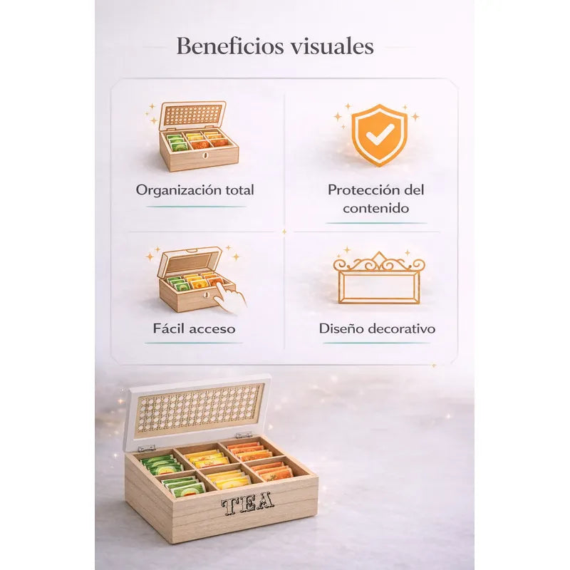 Organizador Infusiones Madera Bambu Estilo Nordico Hogar Top Tono Madera Oscura Natural Acabado Elegante Estilo Nordico Moderno Decorativo Vetas Visibles Premium Cocina Hogar Estetica Calida