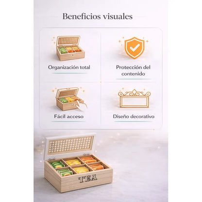 Organizador Infusiones Madera Bambu Estilo Nordico Hogar Top Tono Madera Oscura Natural Acabado Elegante Estilo Nordico Moderno Decorativo Vetas Visibles Premium Cocina Hogar Estetica Calida