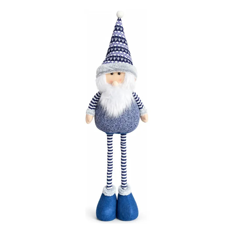 Muñeco Pascuero Navideño 105cm Retraible Decorativo Figura Blanco Pascuero Azul Muñeco Navideño Retráctil Patas Rayadas Altura Ajustable Gorro Nórdico Barba Blanca Decoración 105cm Pascuero Retraible