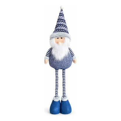 Muñeco Pascuero Navideño 105cm Retraible Decorativo Figura Blanco Pascuero Azul Muñeco Navideño Retráctil Patas Rayadas Altura Ajustable Gorro Nórdico Barba Blanca Decoración 105cm Pascuero Retraible