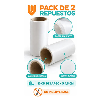 2 Repuestos Saca Pelusa Rodillo Quitapelusas Adhesivo Ropa Repuestos Rodillo Quitapelusas Adhesivo Ropa Textiles Pelos Mascotas Polvo Limpieza Blanco 10 Cm 45 Mm Sin Mango