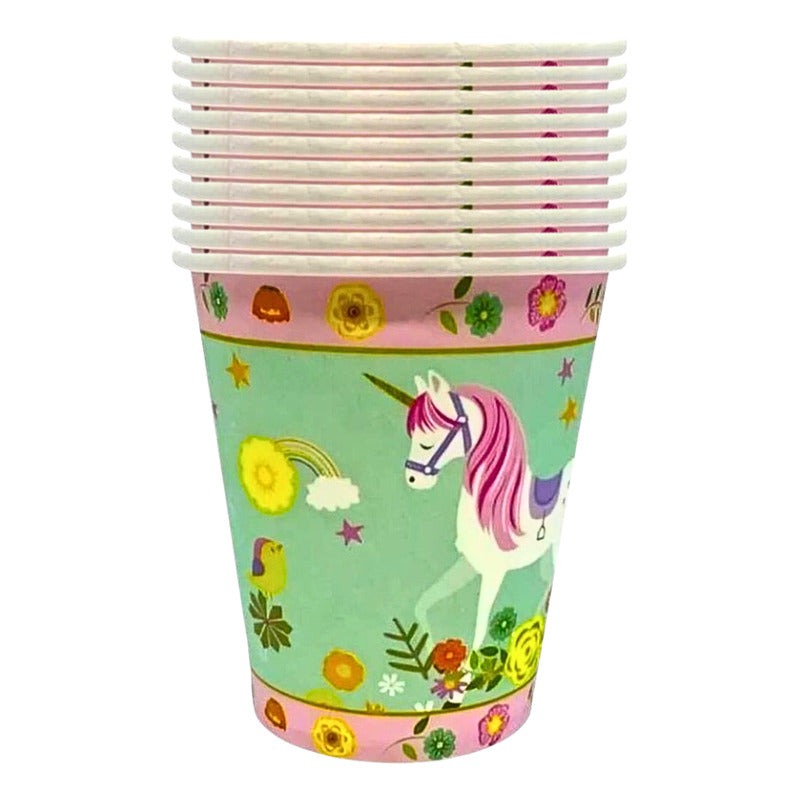 10 Vasos Cumpleaños Vasos Desechable Cumpleaños Unicornio Rosa Claro