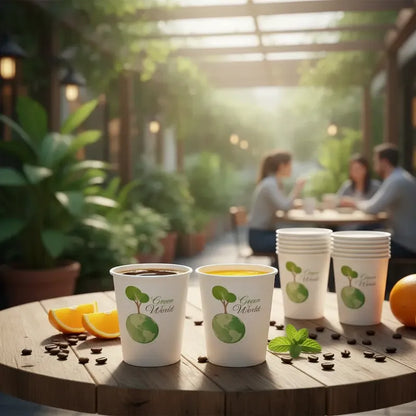 Vasos Ecologicos Cafe Consumo Responsable Estilo Verde Color Blanco Verde Natural Estilo Eco Friendly Ambiente Cafeterias Consumo Responsable Identidad Ambiental Moderno Limpio
