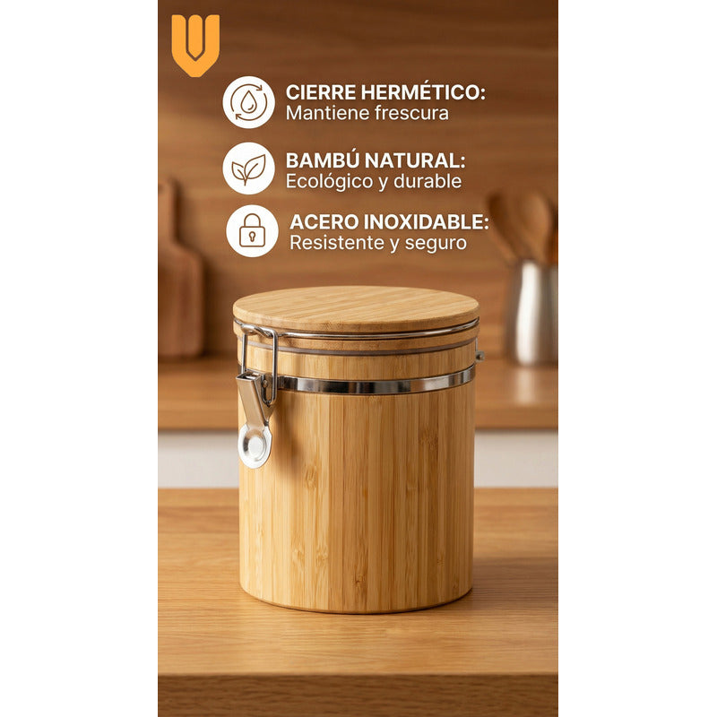Frasco Contenedor Alimentos Recipiente Hermetico Bambu 15 Cm Bambú