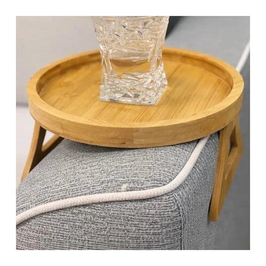 Pack 2 Bandeja Sofa Bambú Porta Vasos Reposabrazos Snacks So Soporte Madera Brazo Sillon Redondo Estable Antiderrame Copas Cervezas Aperitivos Cine Hogar Lounge Minimalista Natural