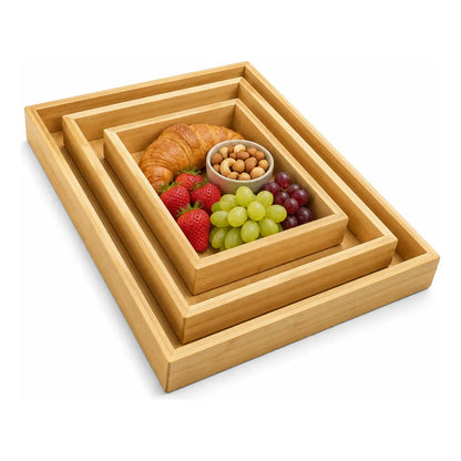 3 Bandejas Bambu Desayuno Rectangulares Multiuso Cocina Marron Bambú Natural Madera Clara Elegante Nordico Artesanal Gourmet Calido Minimalista Cocina Premium