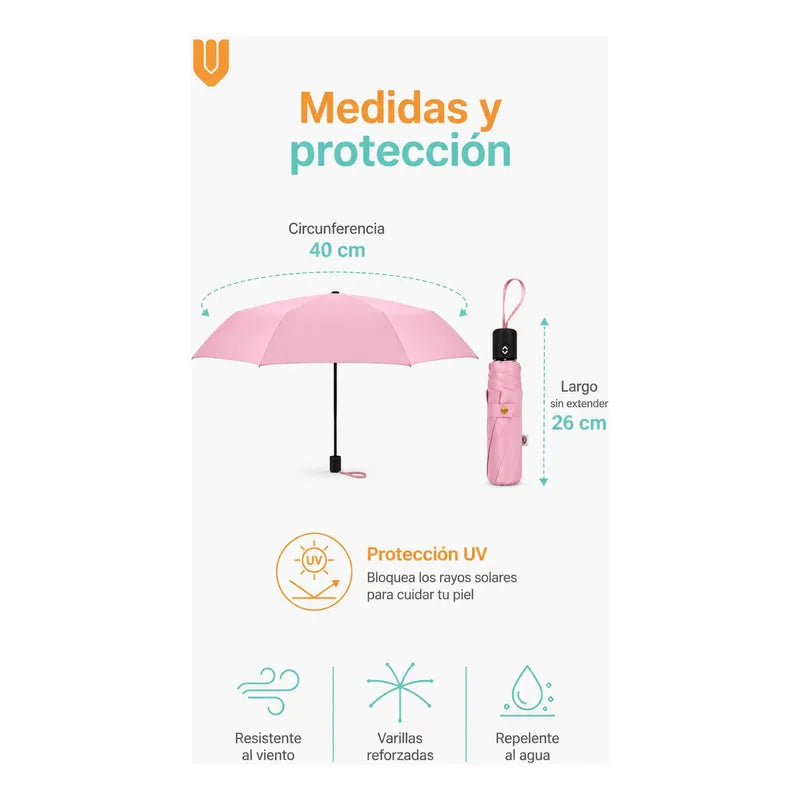 Parasol Retractil Sombrilla Plegable Paragua Lluvia 8 Varill
