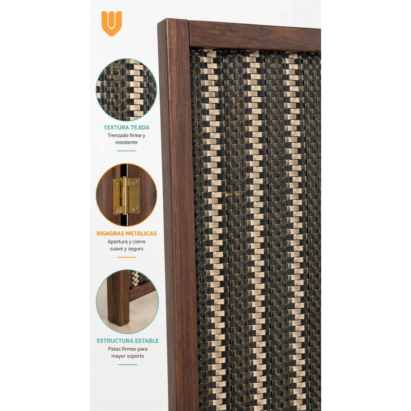 Vitrineon Biombo Compacto Resistente Diseño Contemporaneo Biombo Tela Trenzada Panel Plegables Decoración Interior Elegante Divisor Ambientes Estilo Contemporáneo Funcional Hogar Beige