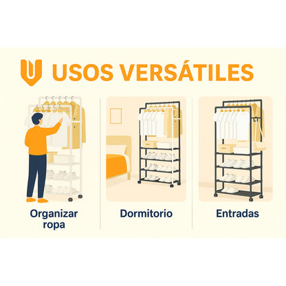 Perchero Organizador Colgante Perchero Doble Barra 5 Niveles