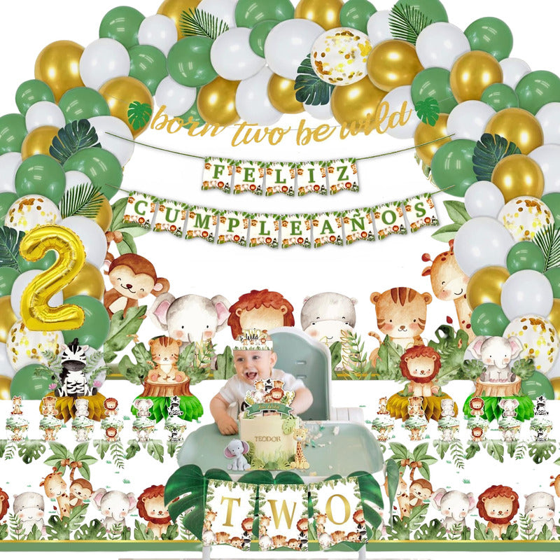 Banderín Guirnalda Safari Feliz Cumpleaños Banderín Safari Verde Musgo Safari