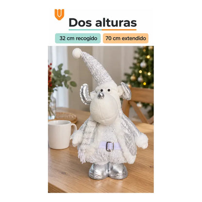 Muñeco Navideño Reno 70cm Retraible Decorativo Figura Blanco Muñeco Adorno Navideño Muñeco Papá Noel Viejito Pascuero Santa Claus Gorro Barba Blanca Figura Verdes Cascabel 70cm Retraible