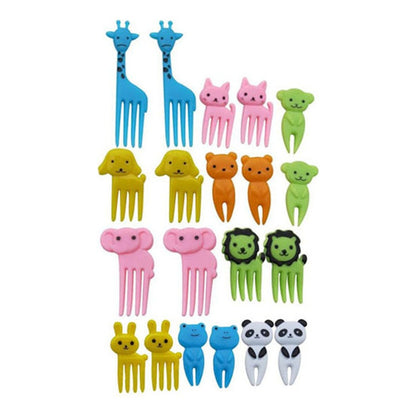 Set De 10 Mini Tenedores Pinchos Animales Lonchera Niños Mango Colores