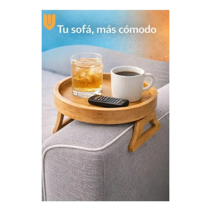 Bandeja Sofa Bambú Porta Vasos Reposabrazos Antideslizante Bandeja Sofa Bambú Porta Vasos Reposabrazos Antideslizante Circular Soporte Bebidas Snacks Organizador Living Hogar Mesa