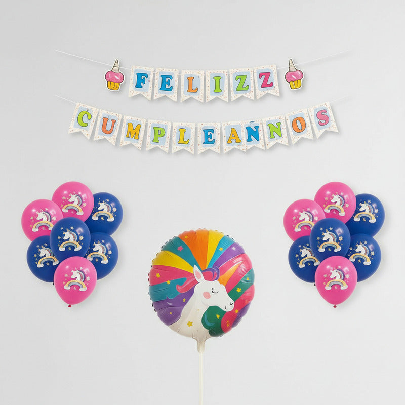 Set 17 Globos Decoracion Unicornio Metalico Fiesta Cumpleaño