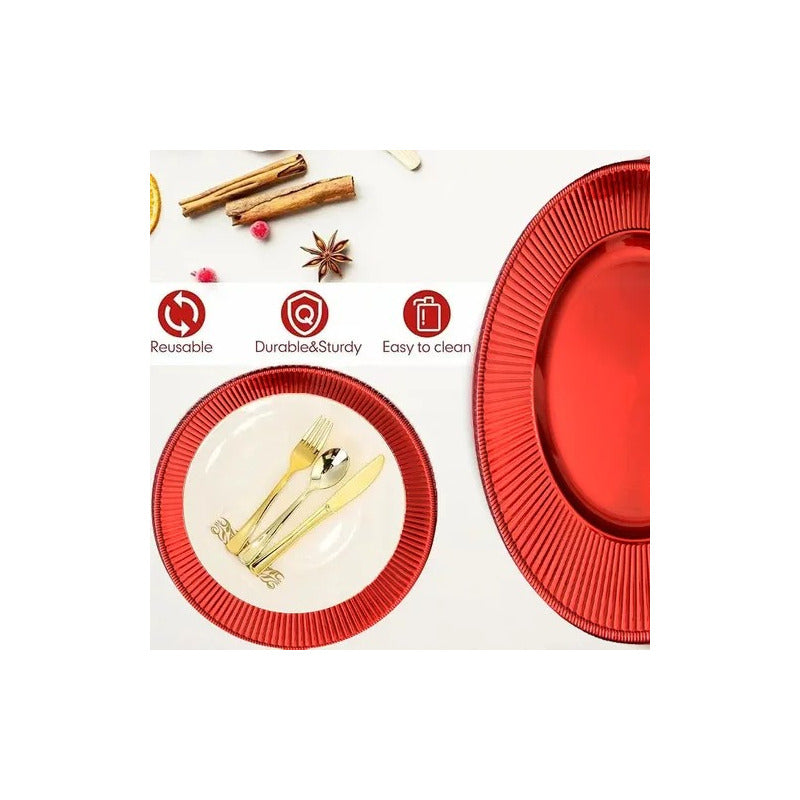 Plato Base Rojo Vajilla Navidad Juego De Platos Rojos 33cm