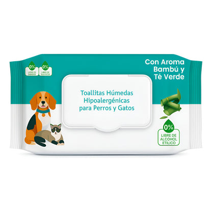 Toallas Humedas Bambu Limpieza Mascota Perro Gato 50und
