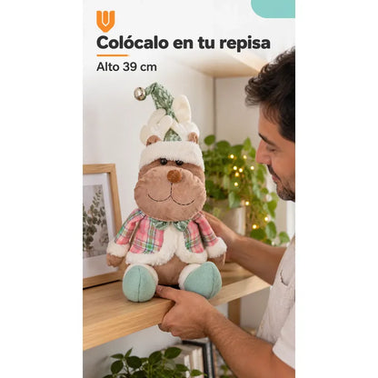 Muñeco Navideño 39cm Decorativo Adornar Figuras Navidad Blanco Muñeco Adorno Navideño Muñeco Papá Noel Viejito Pascuero Santa Claus Gorro Barba Blanca Figura Verdes Cascabel 39cm-reno