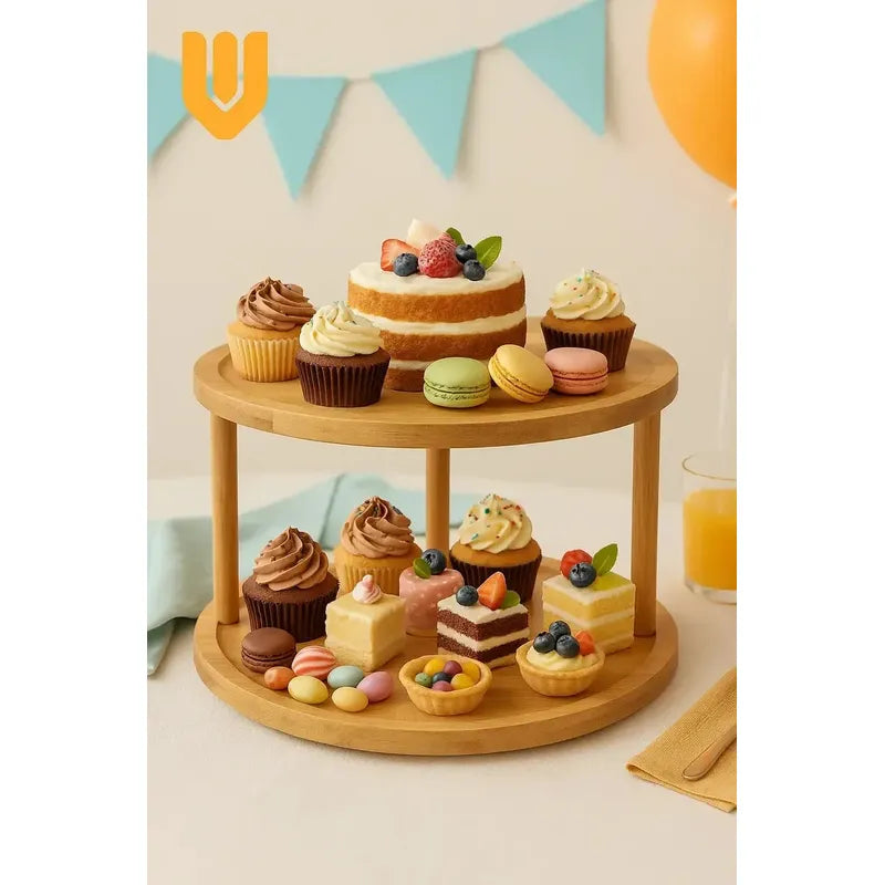 Porta Cupcake Giratorio Bambu Soporte Reposteria Redonda Bam Bambú