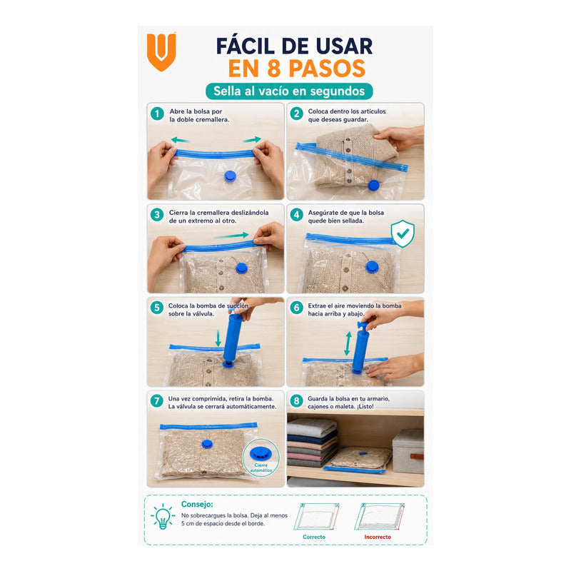 5und Bolsas Organizadoras Viaje Al Vacio Hogar Bomba Manual