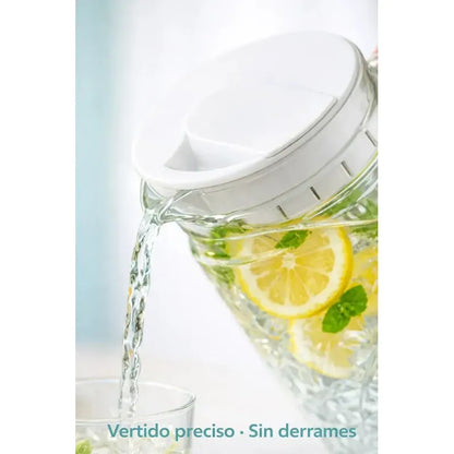 Jarra Vidrio Vintage Tapa Asa Vidrio Resistente Agua Jugo X2 Diamantes Transparente Batidos Bebidas Frías Cocina Mesa Hogar Servicio Diario Diseño Clásico Uso Familiar Capacidad Ampl