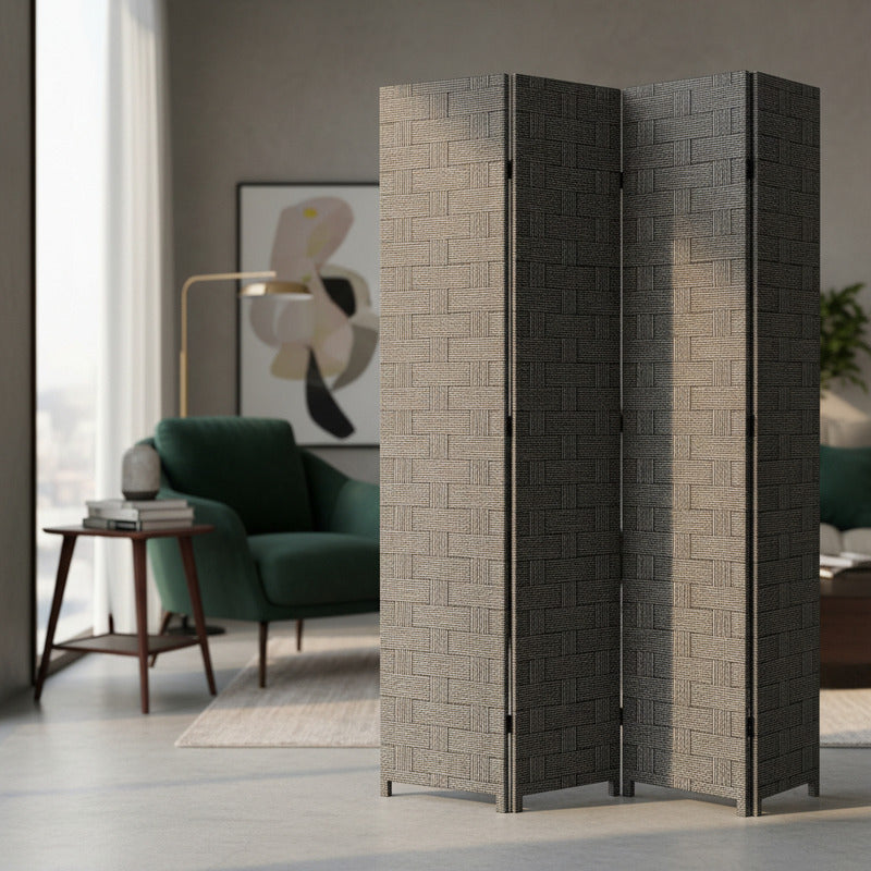 Biombo Oficina Interior Separador Ambientes Ratán 4 Paneles