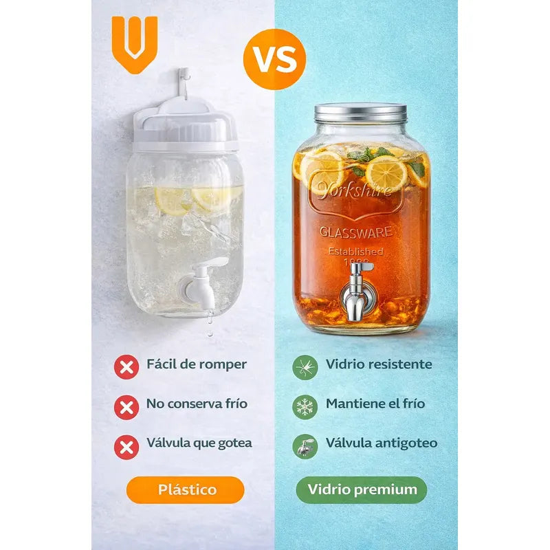 Dispensador Bebidas Vidrio 5 Litros Frasco Grueso Grifo Meta Transparante
