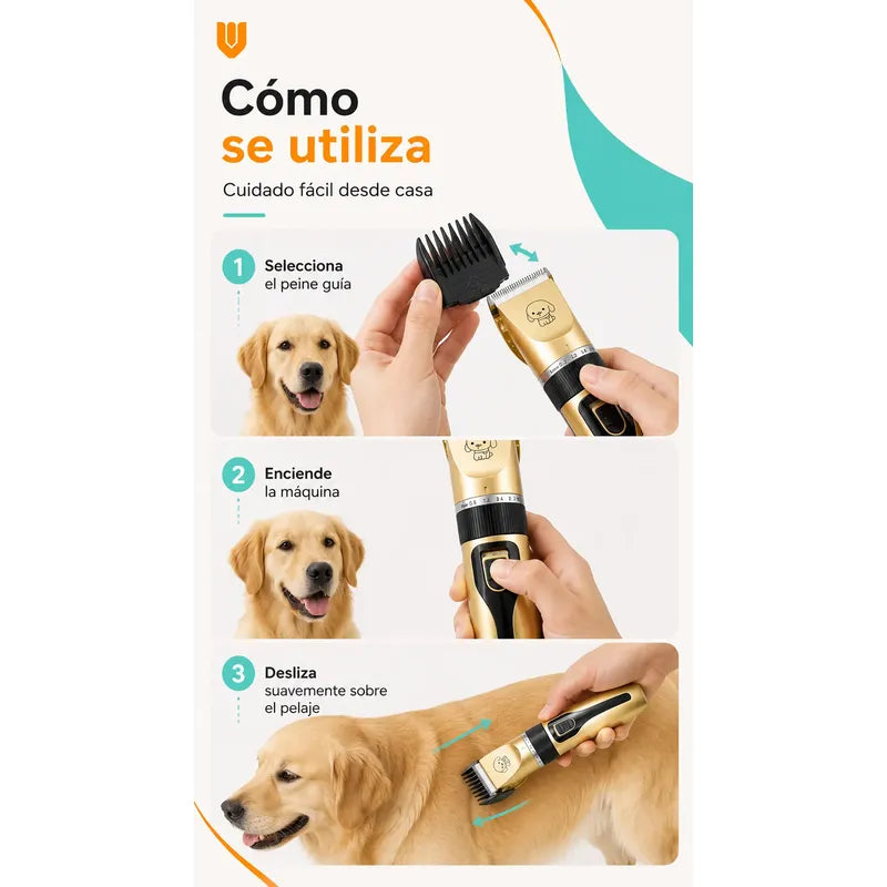 Maquina Cortar Pelo Perros Gatos Mascotas Peluqueria Kit Dorado Pequeño