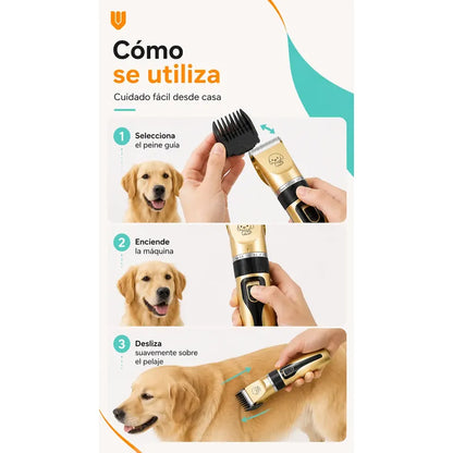 Maquina Cortar Pelo Perros Gatos Mascotas Peluqueria Kit Dorado Pequeño