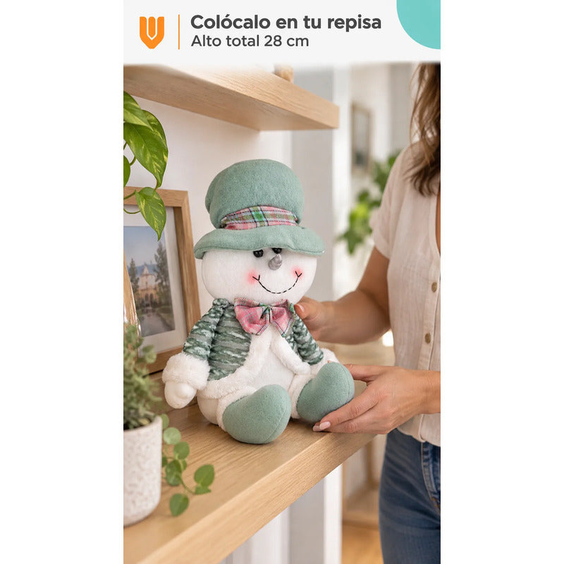 Muñeco Navideño 28cm Decorativo Adornar Figuras Navidad Blanco Muñeco Adorno Navideño Muñeco Papá Noel Viejito Pascuero Santa Claus Gorro Barba Blanca Figura Verdes Cascabel 28cm-nieve