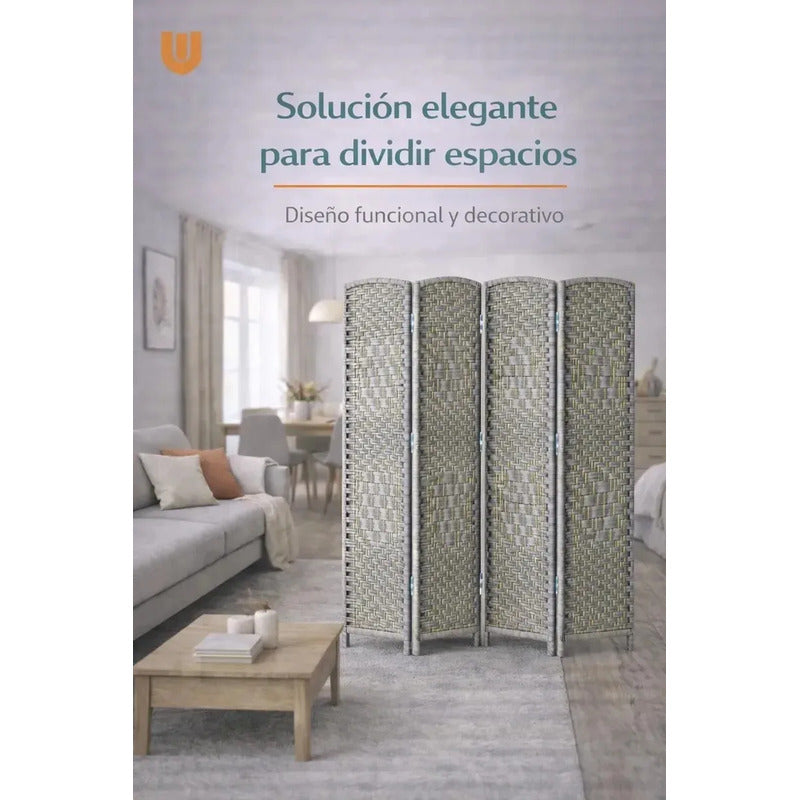 Biombo Separador Oficina Ambientes Divisor 4 Puertas 180 Cm Geométrico Ceniza Moderno