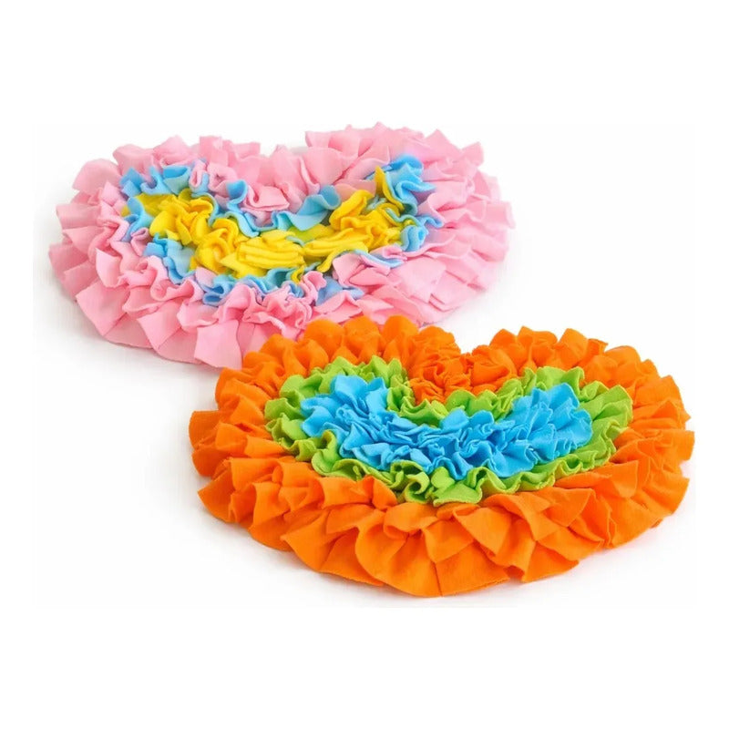 Alfombra Vitrineon Mascota Didactico Entrena Olfato Lavable Multicolor Tonos Pastel Rosa Celeste Amarillo Naranja Verde Juguete Mascota Diseño Corazon Tela Suave Lavable Resistente